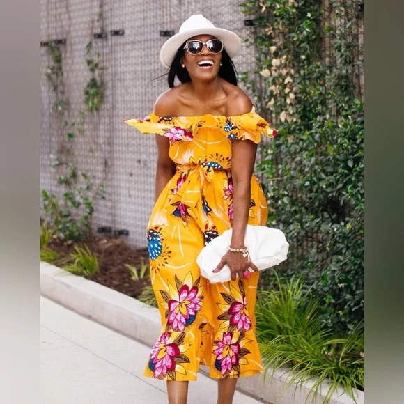 Grass-Fields Floral Off-Shoulder Midi Dress – Size 6 - Picture 1 of 15